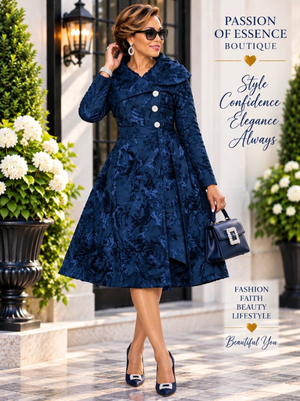 Dorinda Clark Cole 309061 Navy Soutache Church Dress Sash Belt Size 12